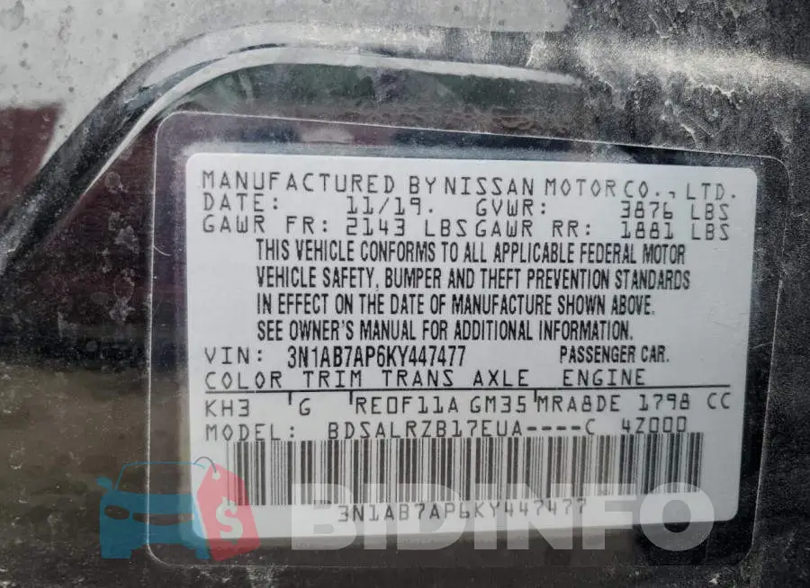 3N1AB7AP6KY447477 Photo# 12