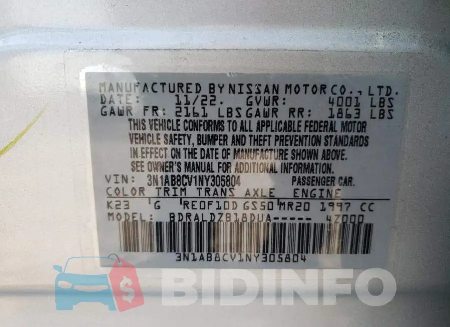 3N1AB8CV1NY305804 Photo# 12