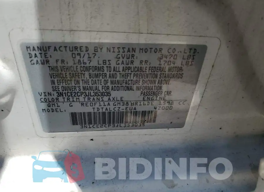 3N1CE2CP3JL353035 Photo# 12
