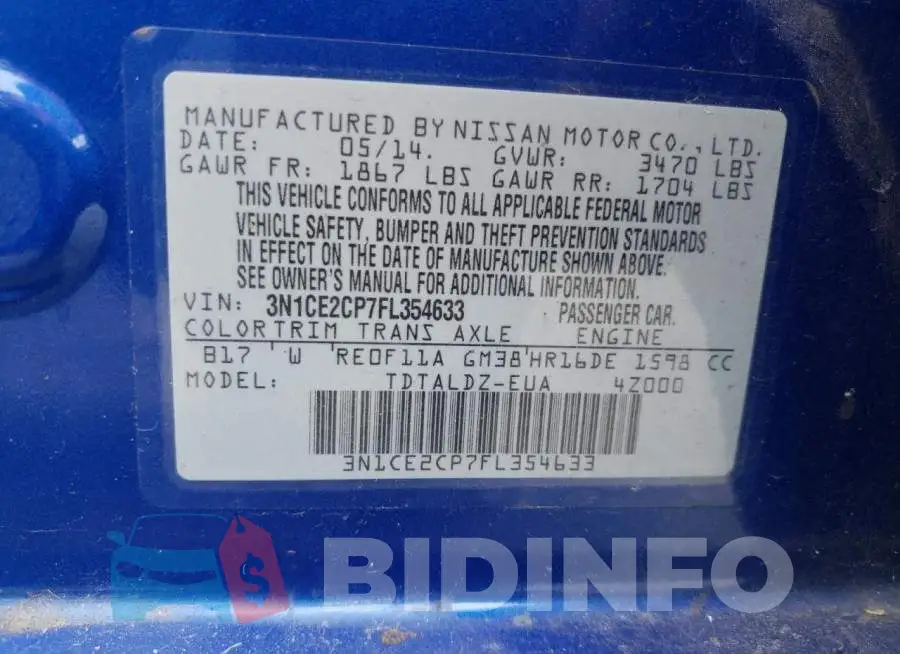 3N1CE2CP7FL354633 Photo# 12