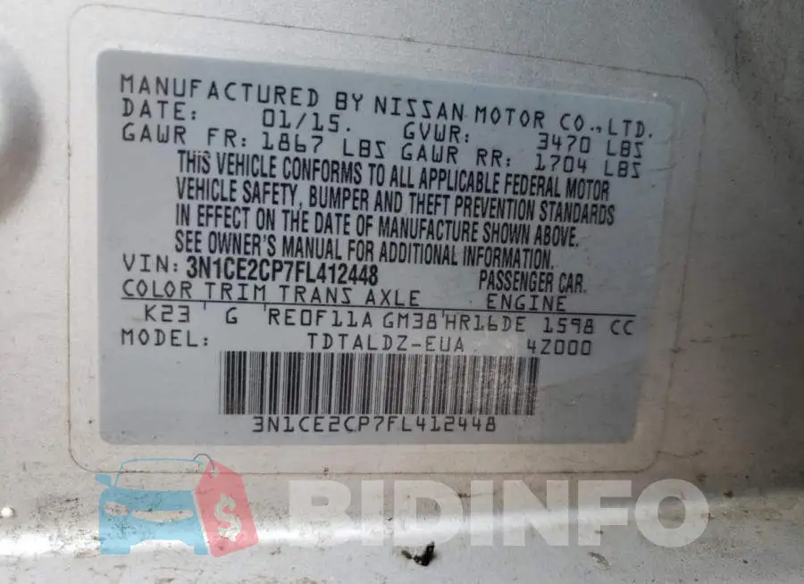 3N1CE2CP7FL412448 Photo# 12