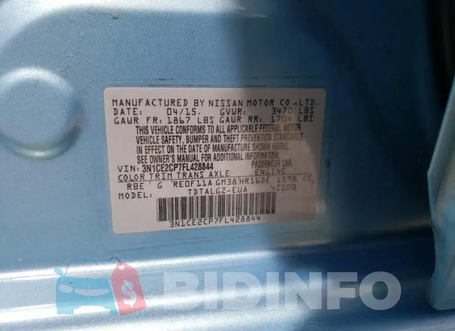 3N1CE2CP7FL428844 Photo# 13