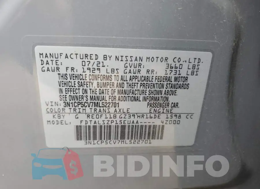 3N1CP5CV7ML522701 Photo# 13