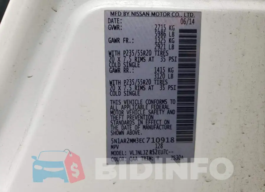 5N1AR2MM3EC710918 Photo# 13