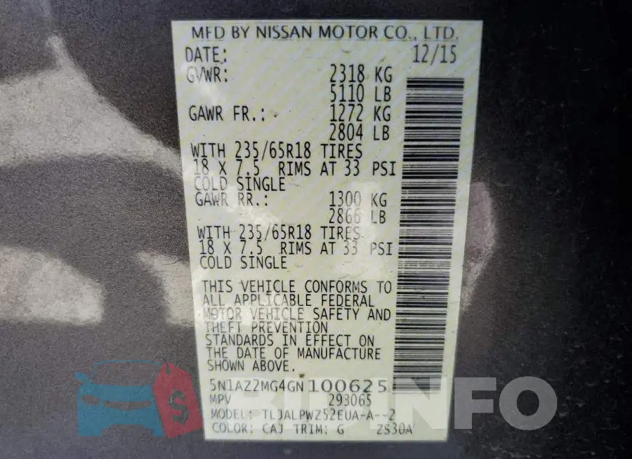 5N1AZ2MG4GN100625 Photo# 13