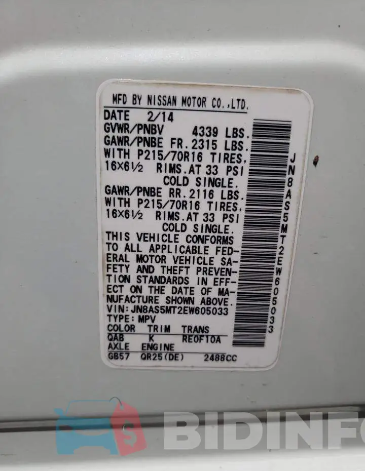 JN8AS5MT2EW605033 Photo# 14