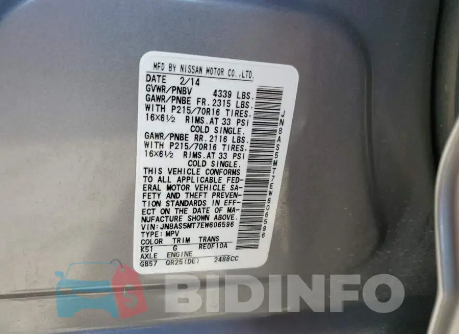 JN8AS5MT7EW606596 Photo# 12