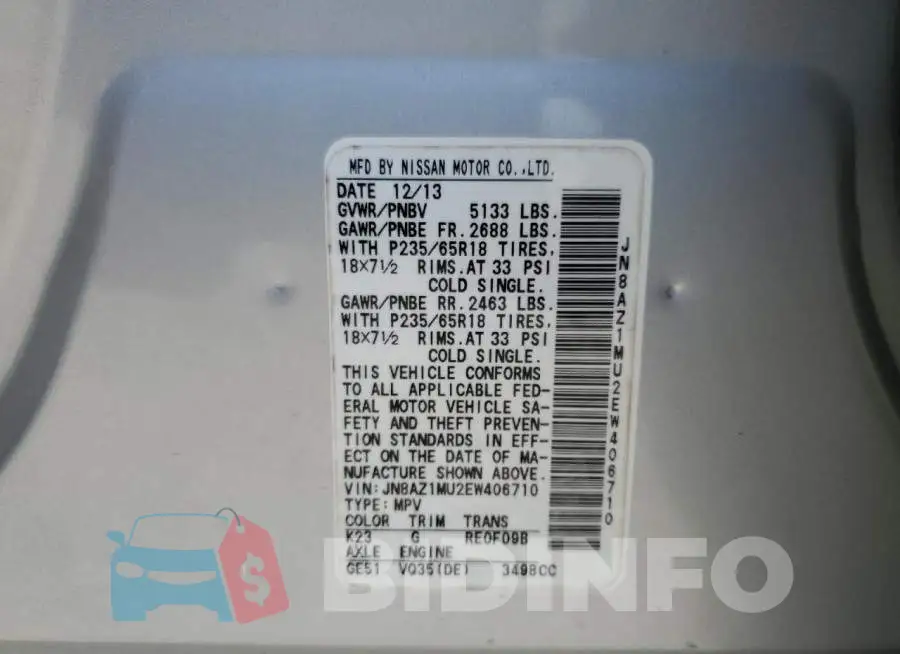 JN8AZ1MU2EW406710 Photo# 13