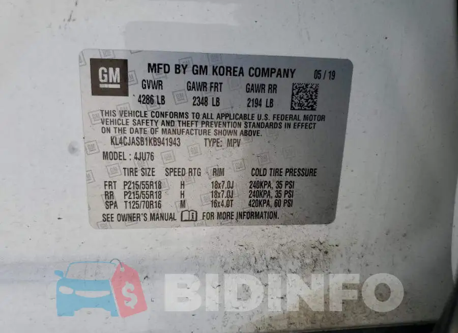 KL4CJASB1KB941943 Photo# 13