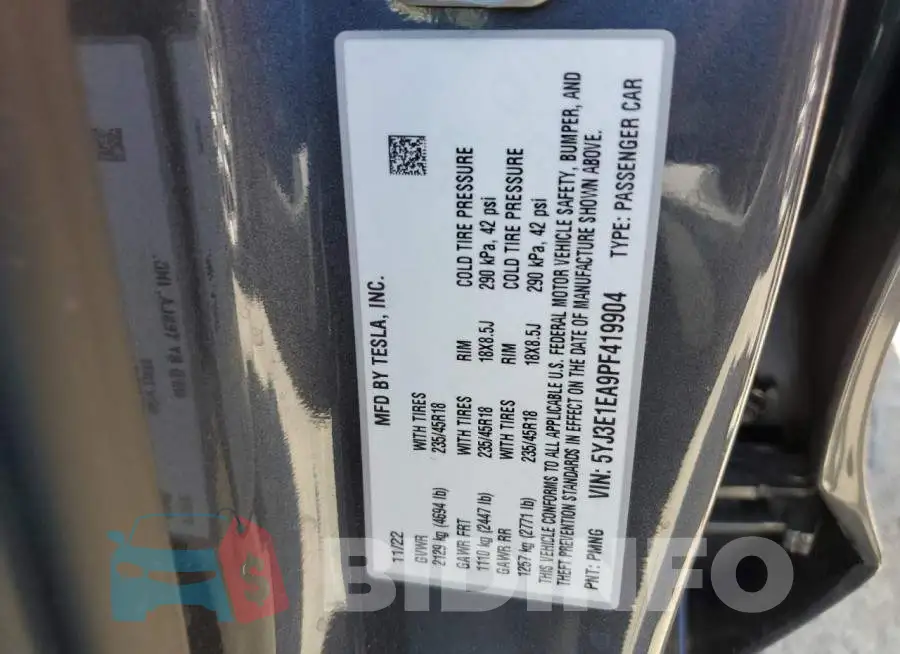 5YJ3E1EA9PF419904 Photo# 12