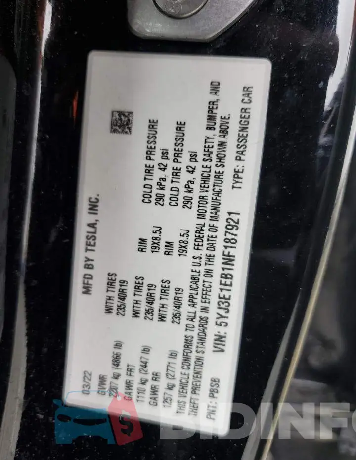 5YJ3E1EB1NF187921 Photo# 12