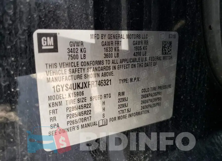 1GYS4UKJXFR746321 Photo# 13