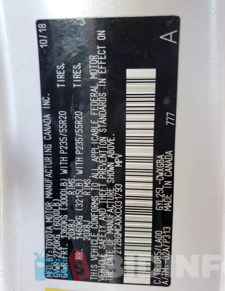 2T2BGMCAXKC031793 Photo# 12