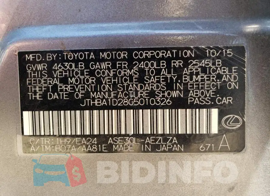 JTHBA1D28G5010326 Photo# 12
