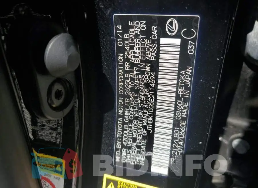 JTHBK1GG5E2114694 Photo# 13