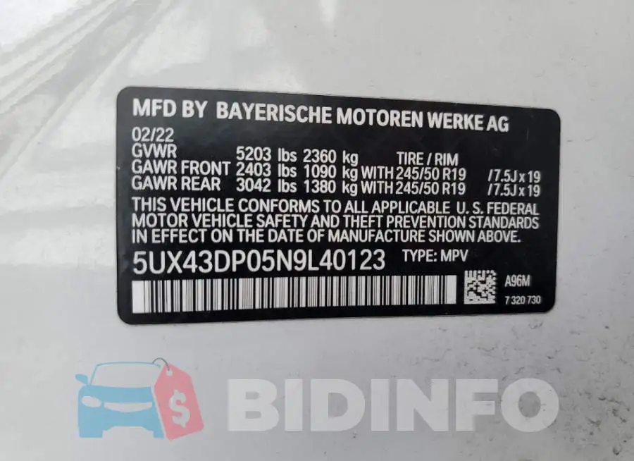 5UX43DP05N9L40123 Photo# 13