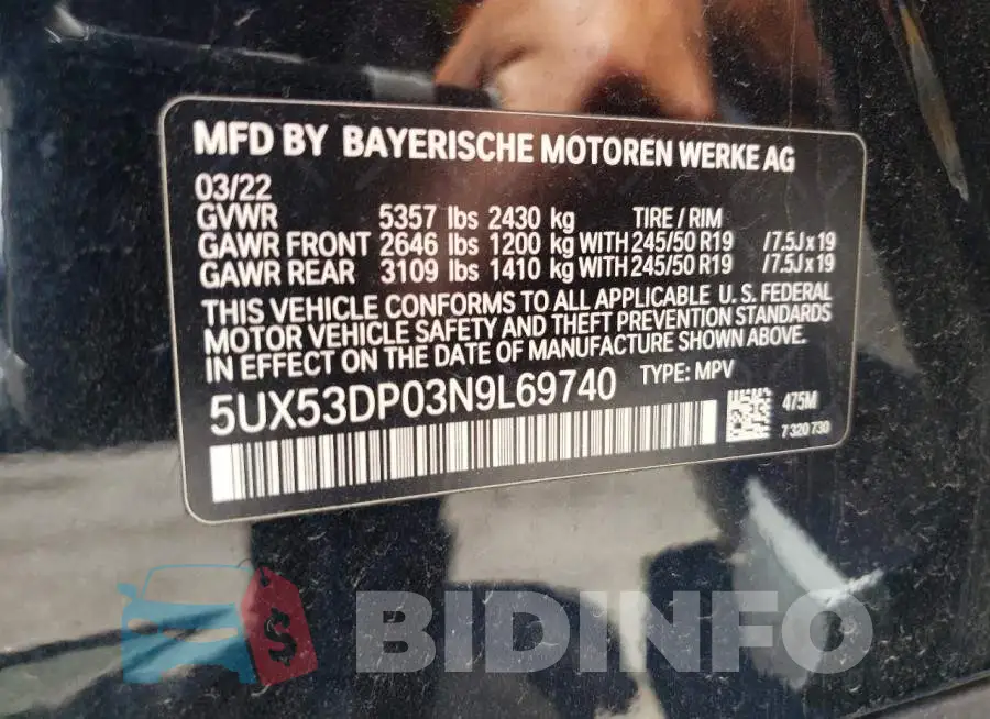 5UX53DP03N9L69740 Photo# 12