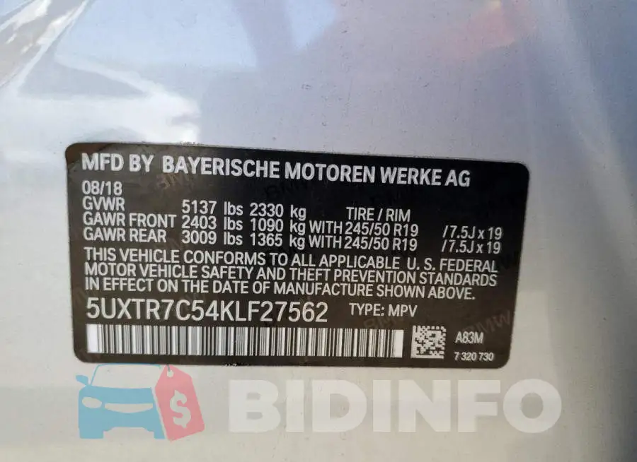 5UXTR7C54KLF27562 Photo# 14