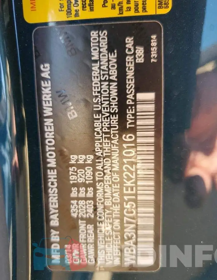 WBA3N7C51EK221016 Photo# 13