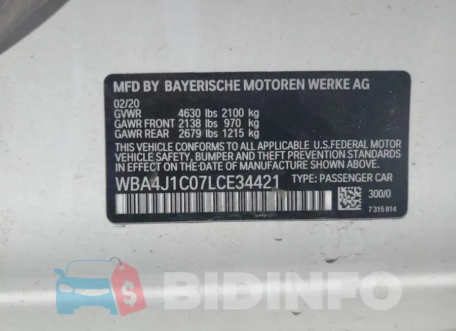WBA4J1C07LCE34421 Photo# 12