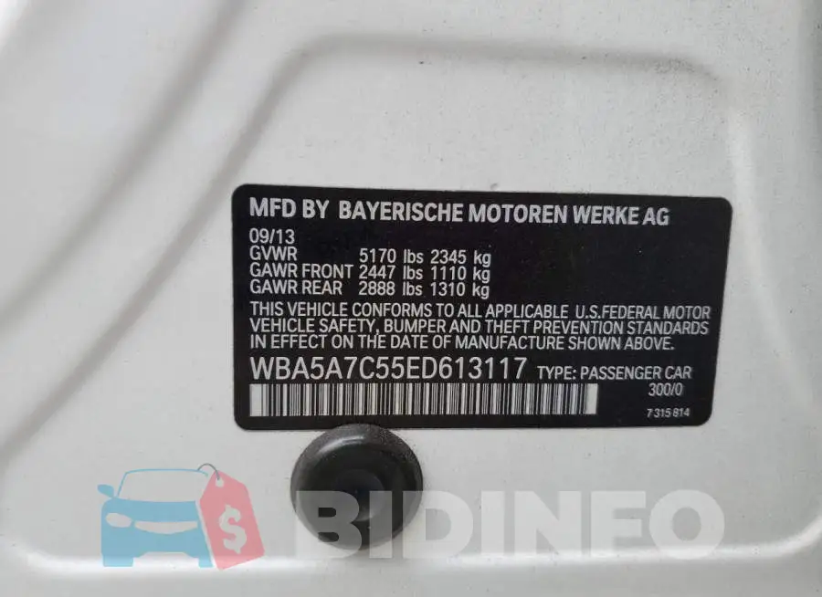 WBA5A7C55ED613117 Photo# 12