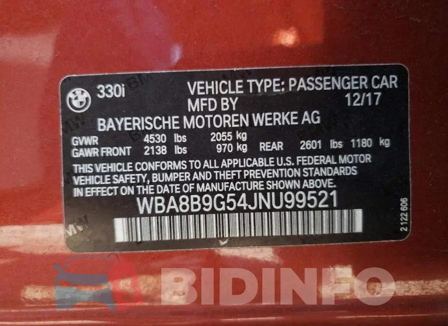WBA8B9G54JNU99521 Photo# 12