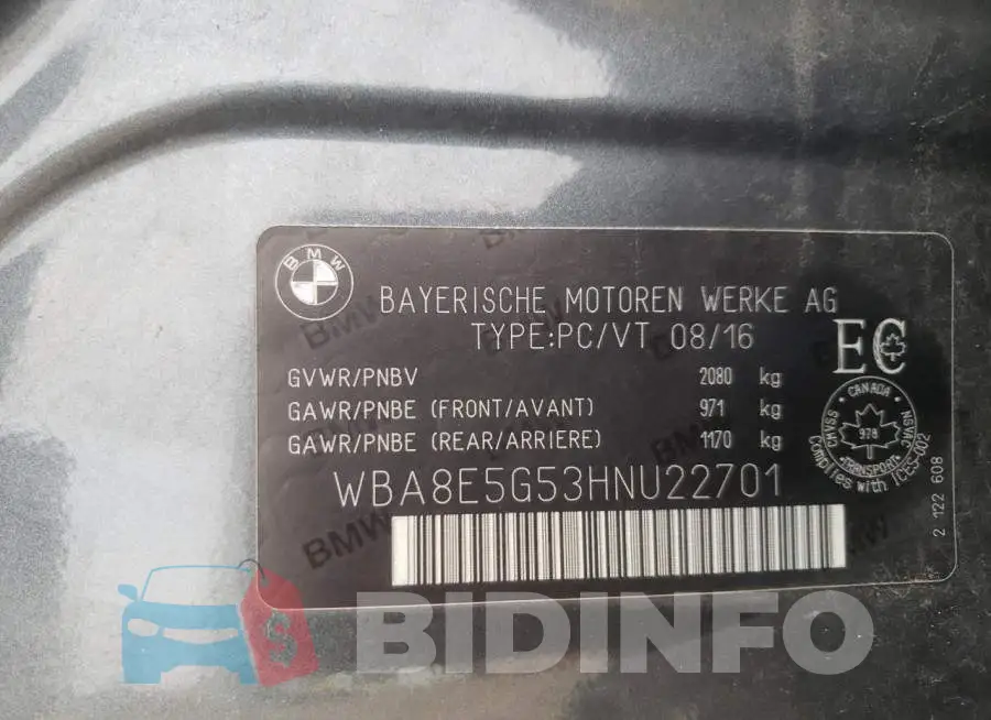 WBA8E5G53HNU22701 Photo# 12