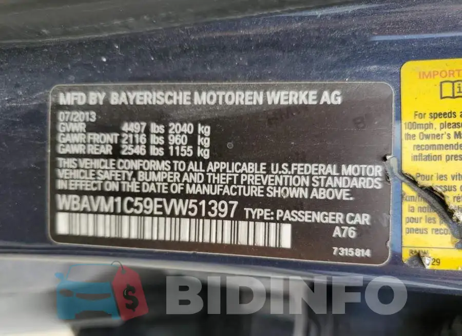 WBAVM1C59EVW51397 Photo# 13