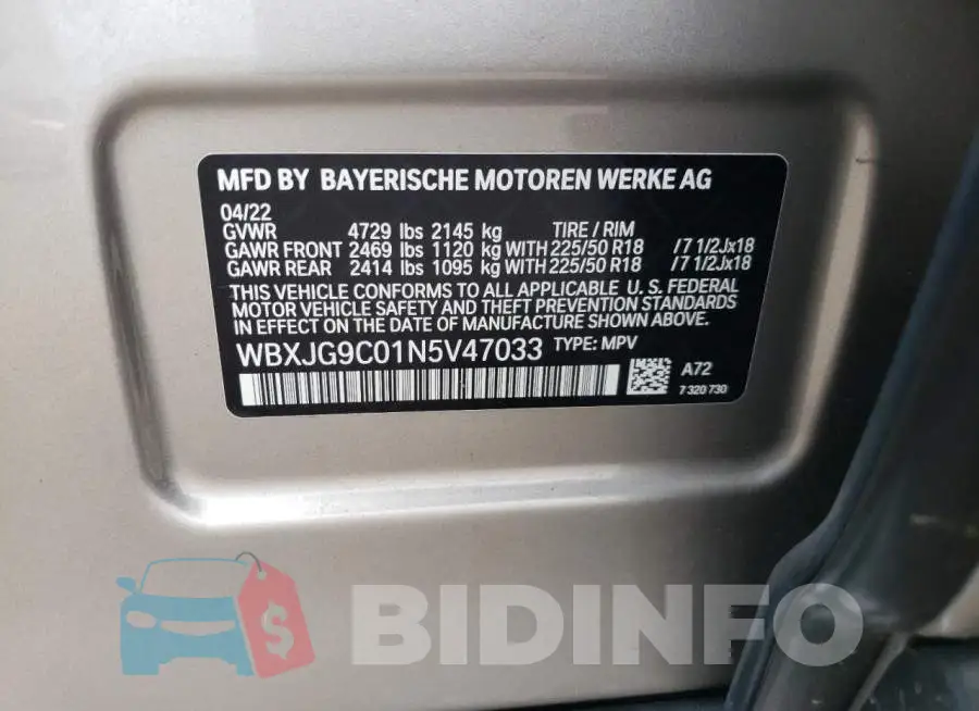 WBXJG9C01N5V47033 Photo# 12