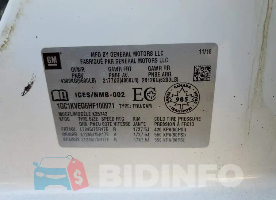 1GC1KVEG6HF100971 Photo# 12