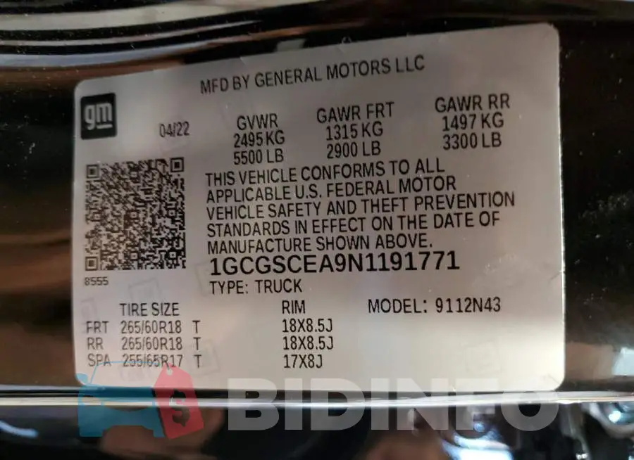1GCGSCEA9N1191771 Photo# 13