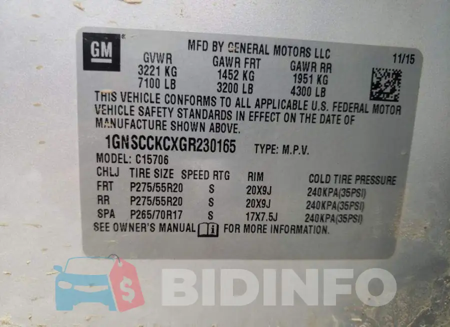 1GNSCCKCXGR230165 Photo# 13