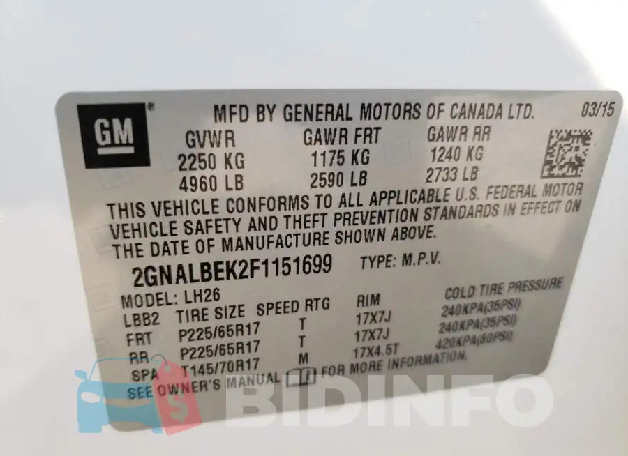 2GNALBEK2F1151699 Photo# 14