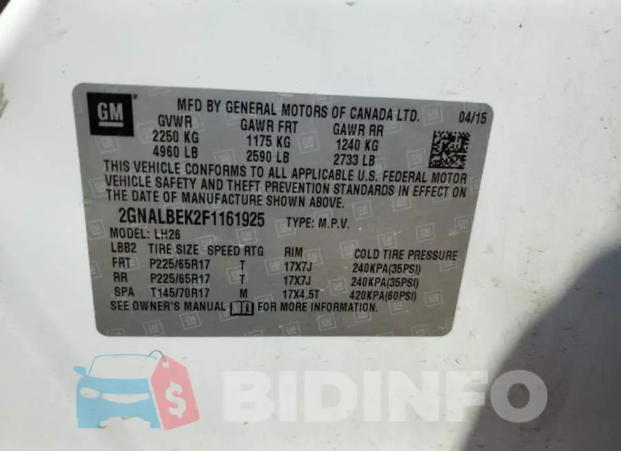 2GNALBEK2F1161925 Photo# 13