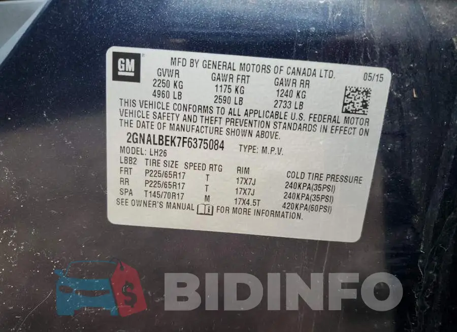 2GNALBEK7F6375084 Photo# 12
