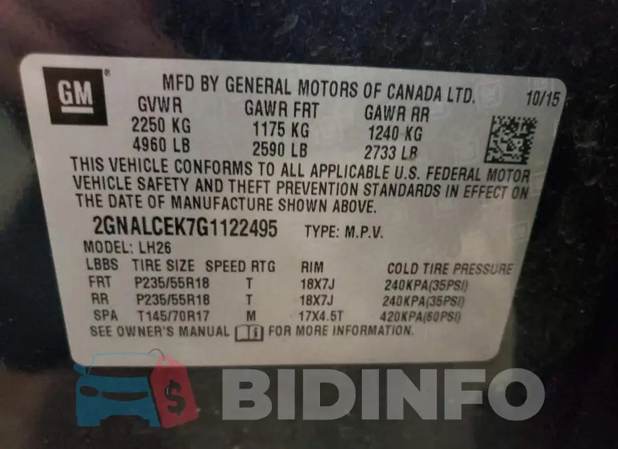 2GNALCEK7G1122495 Photo# 14