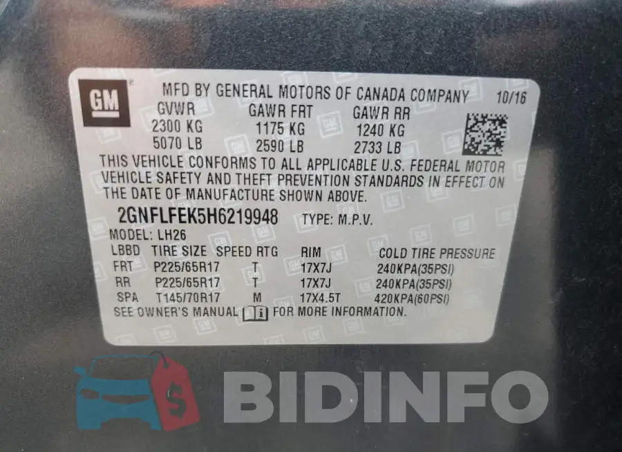 2GNFLFEK5H6219948 Photo# 12