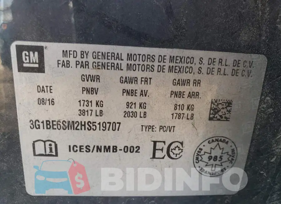 3G1BE6SM2HS519707 Photo# 12