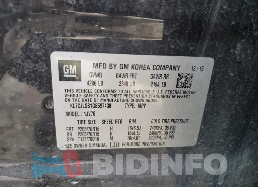 KL7CJLSB1GB597438 Photo# 13