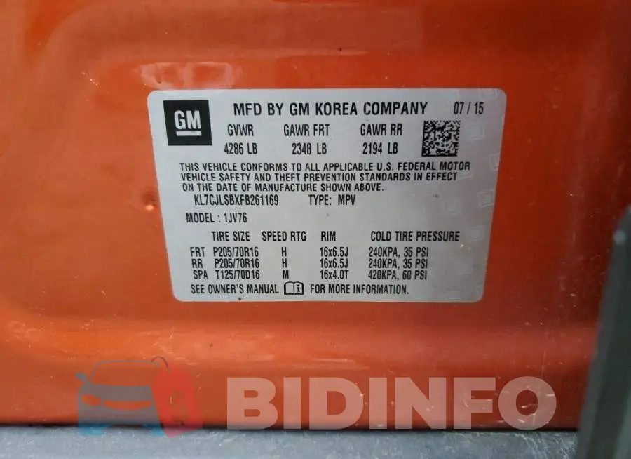 KL7CJLSBXFB261169 Photo# 13