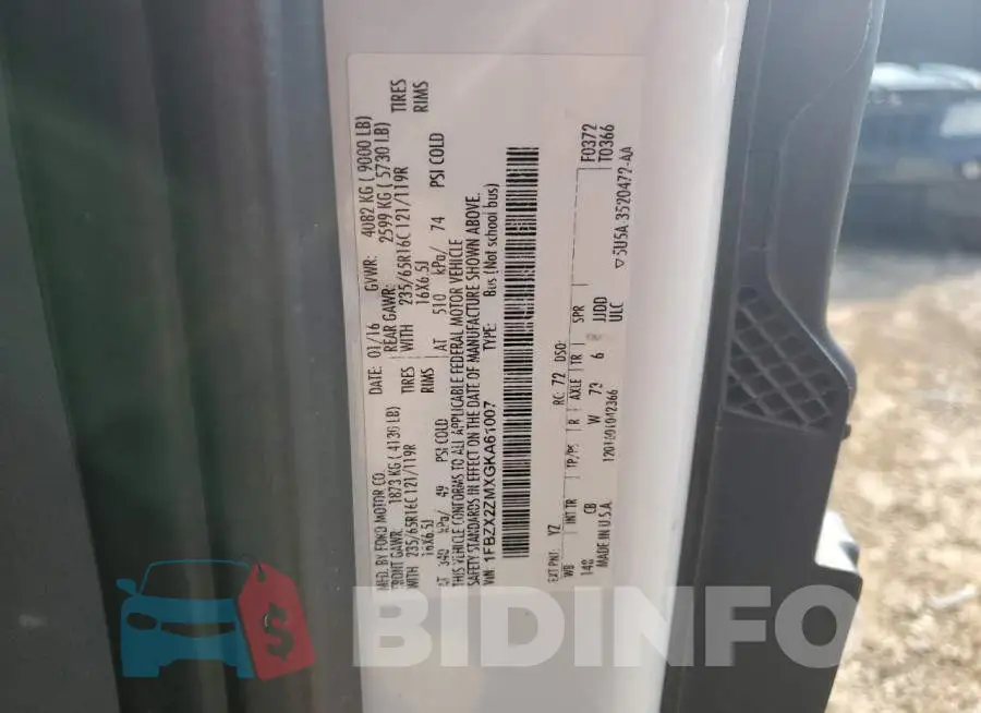 1FBZX2ZMXGKA61007 Photo# 13
