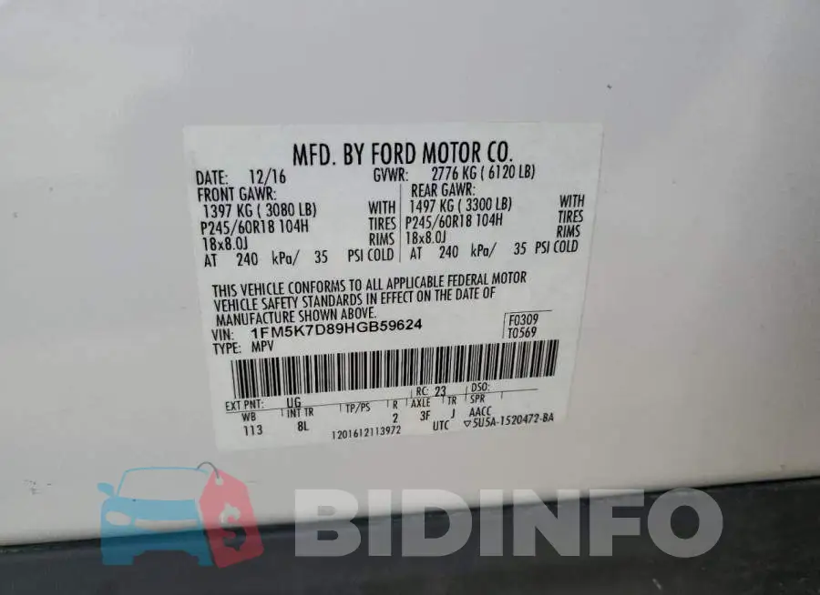 1FM5K7D89HGB59624 Photo# 13