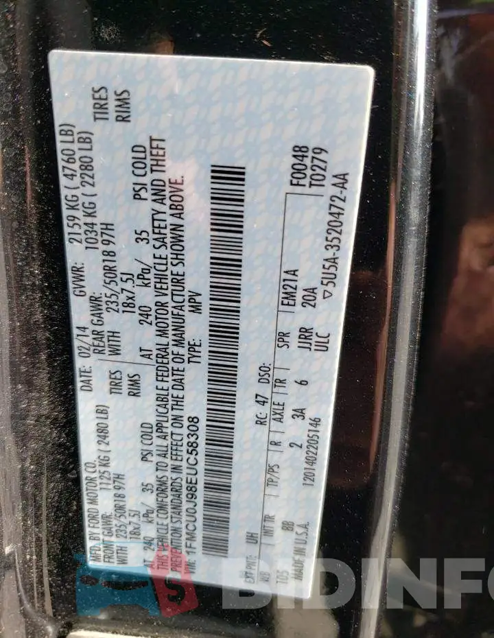 1FMCU0J98EUC58308 Photo# 13