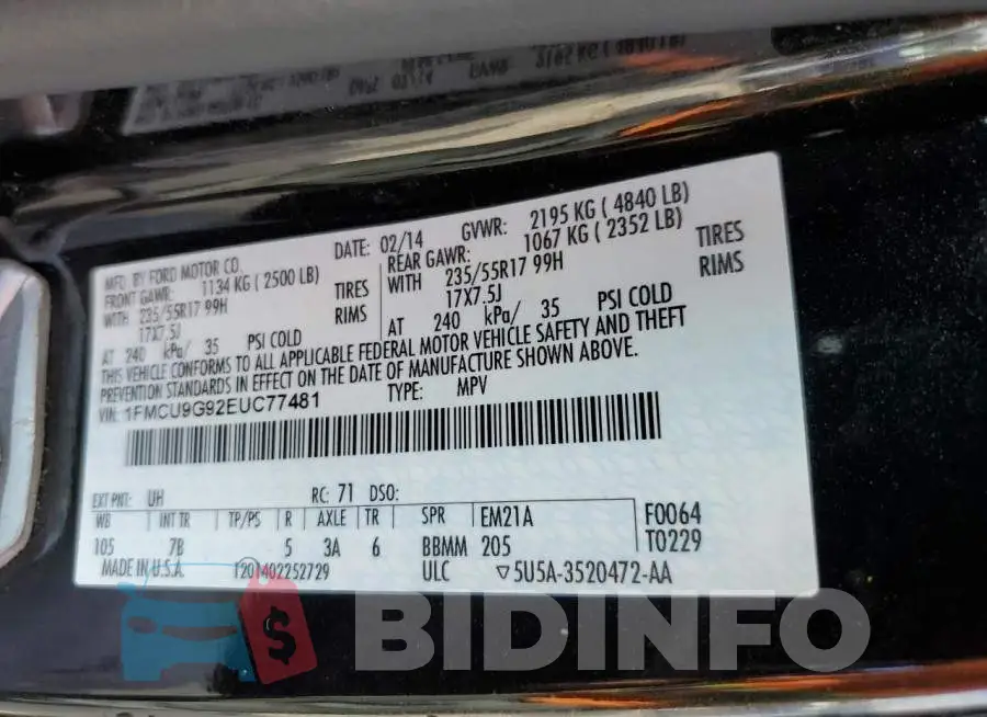 1FMCU9G92EUC77481 Photo# 13