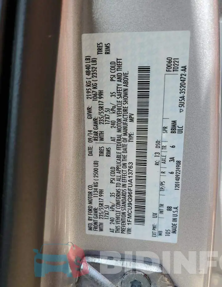 1FMCU9G96FUA13763 Photo# 13