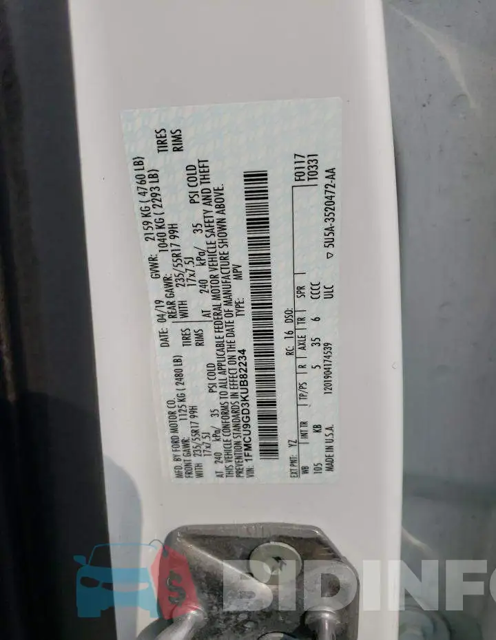 1FMCU9GD3KUB82234 Photo# 13