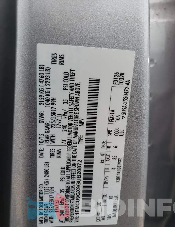 1FMCU9GX9GUB20872 Photo# 12