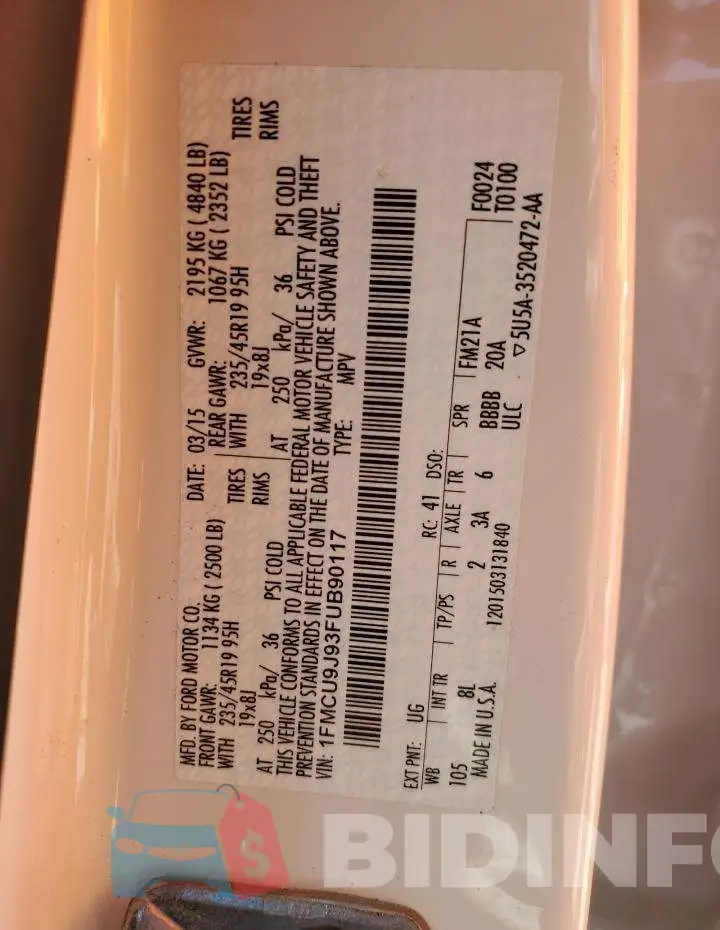 1FMCU9J93FUB90117 Photo# 12