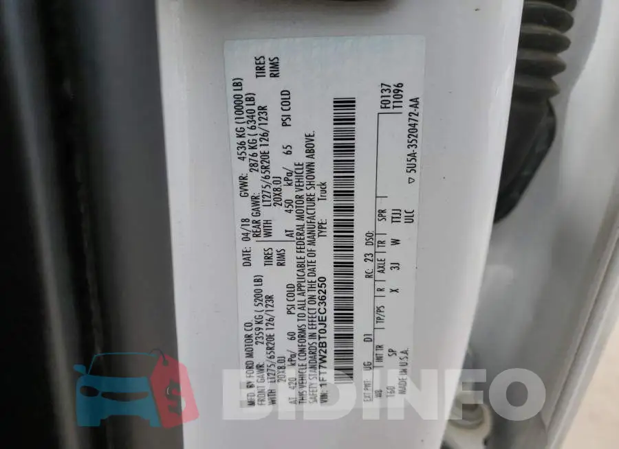 1FT7W2BT0JEC36250 Photo# 12
