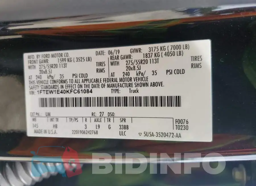 1FTEW1E40KFC61084 Photo# 12